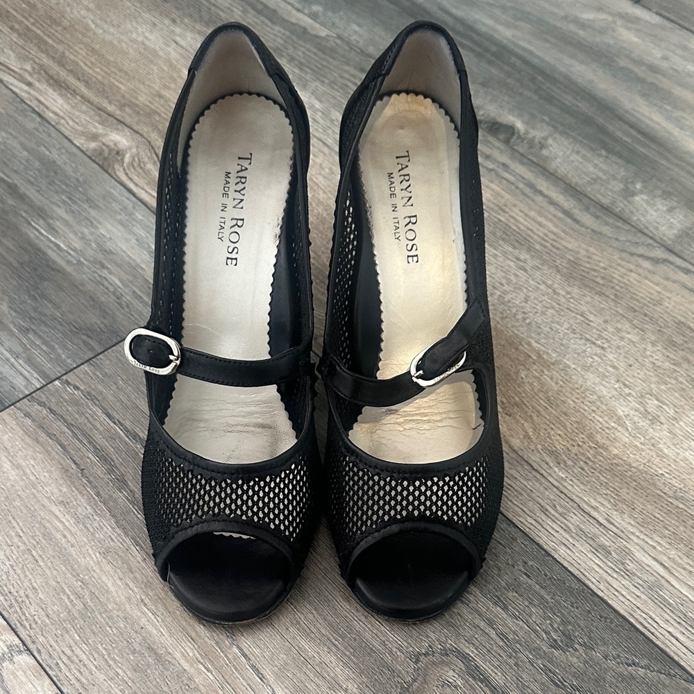 Taryn Rose Black Mesh Mary Jane Heels